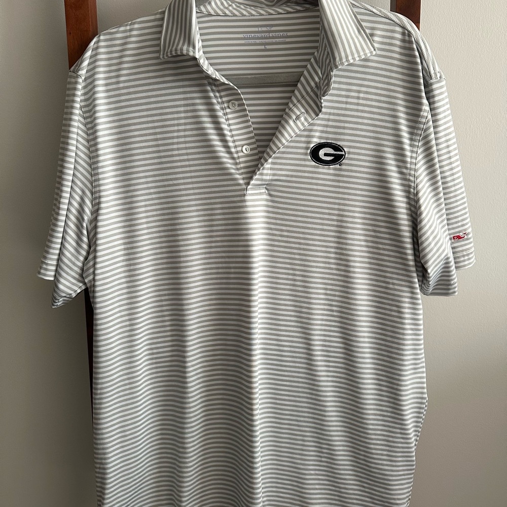 Vineyard Vines Grey Georgia Bulldogs Winstead Stripe Sankaty Performance Polo